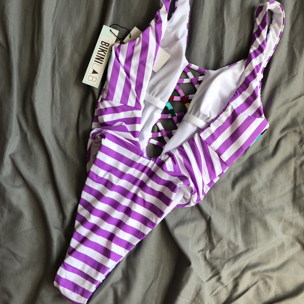 NWT Bikini Lab Swimsuit Stripeout Plunge One Piece - Picture 6 of 6
